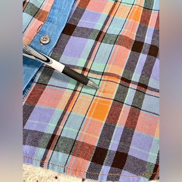 Montana West Women's Blue and Orange Plaid Denim Shirt NWT - Picture 11 of 11
